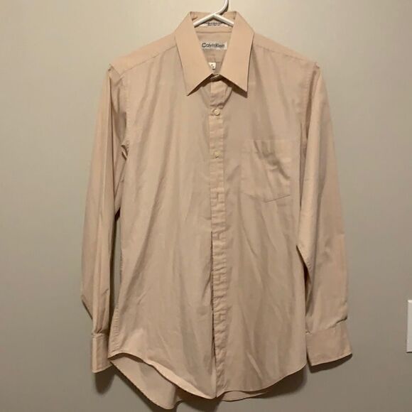 Calvin Klein Lite Pink Mens Long Sleeve Button Down Dress Shirt Size 15 - Picture 1 of 3